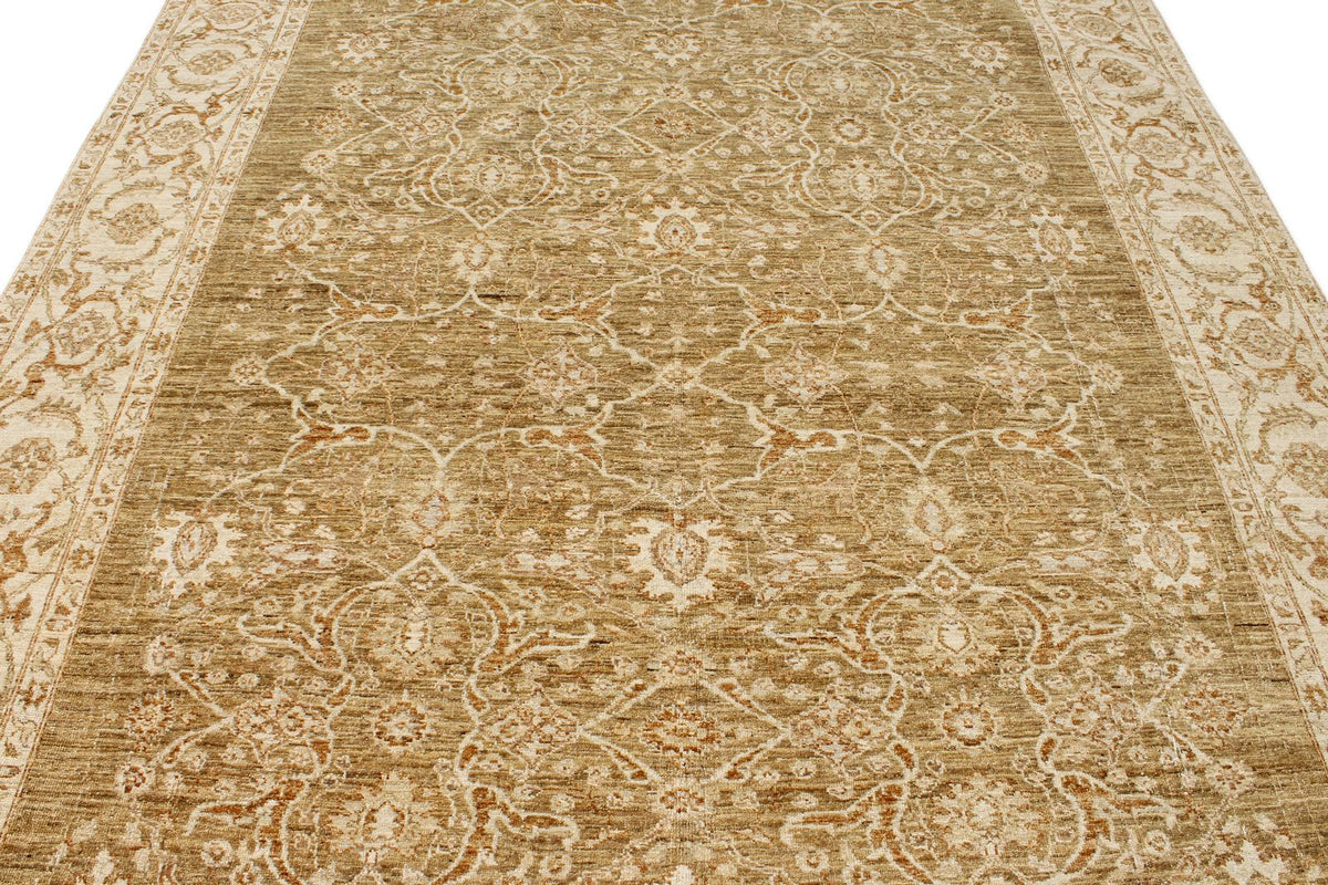 9x10 Brown and Ivory Turkish Oushak Rug