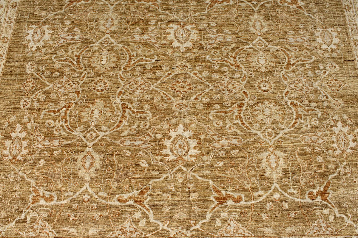9x10 Brown and Ivory Turkish Oushak Rug