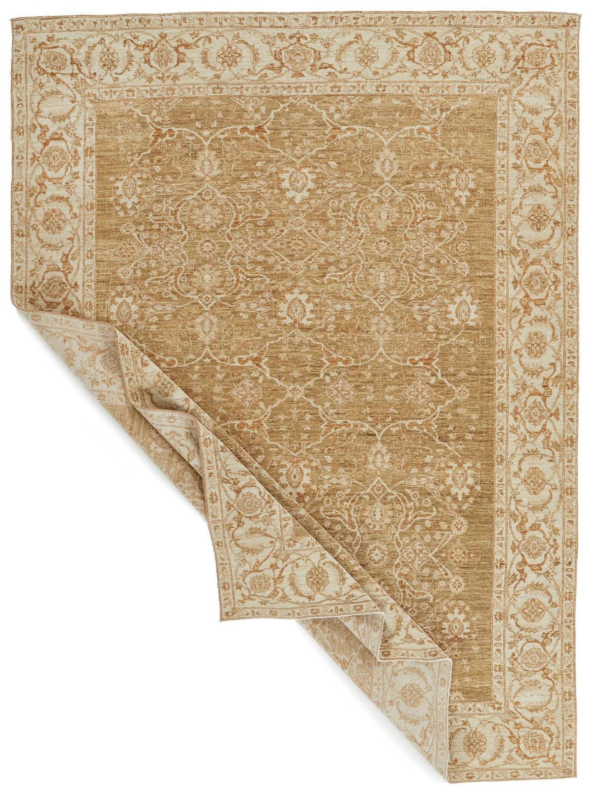 9x10 Brown and Ivory Turkish Oushak Rug