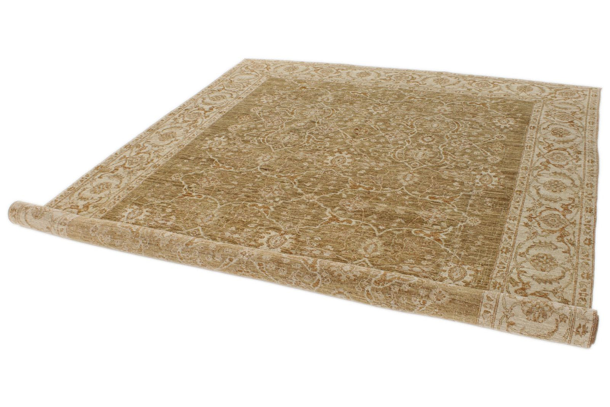 9x10 Brown and Ivory Turkish Oushak Rug