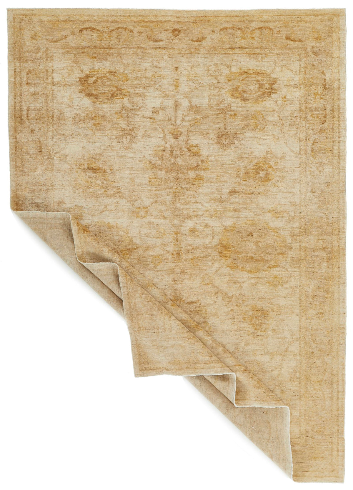 6x9 Beige and Ivory Turkish Oushak Rug