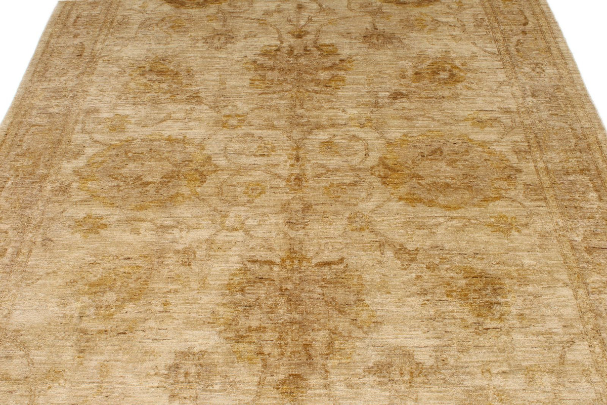 6x9 Beige and Ivory Turkish Oushak Rug