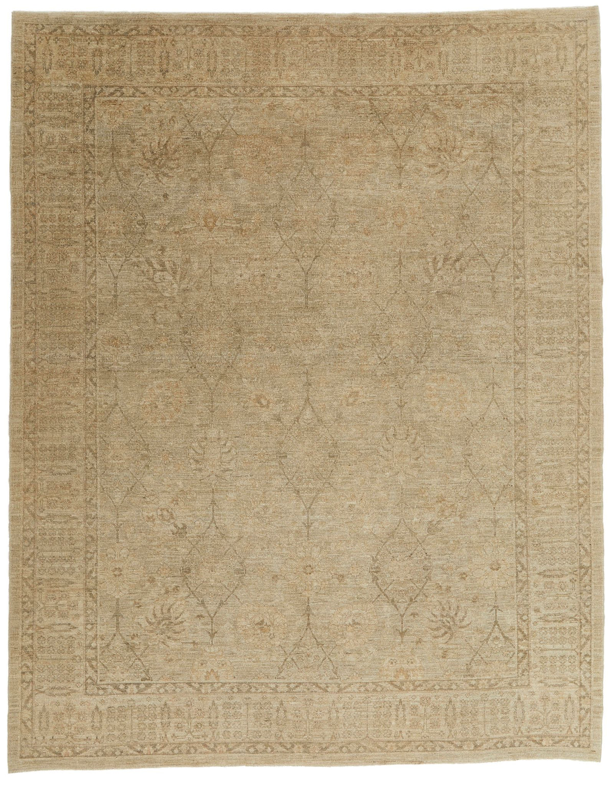 8x10 Brown and Ivory Turkish Oushak Rug