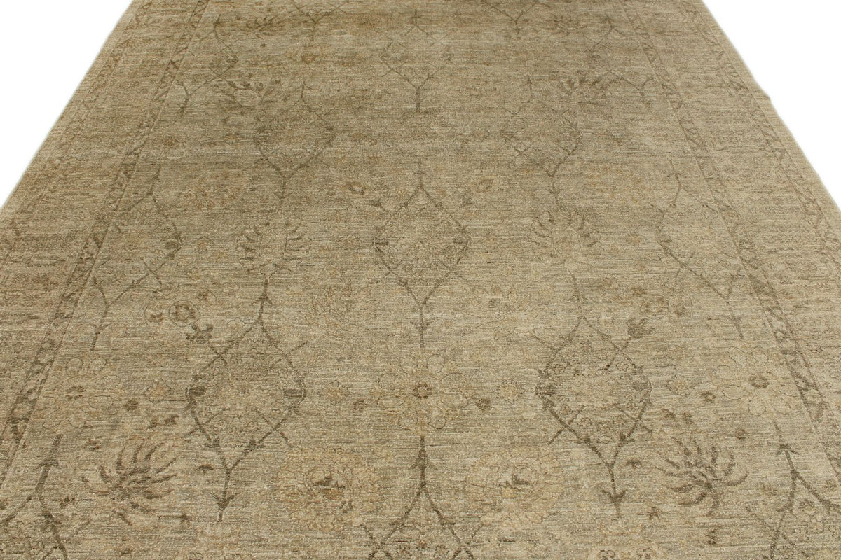 8x10 Brown and Ivory Turkish Oushak Rug