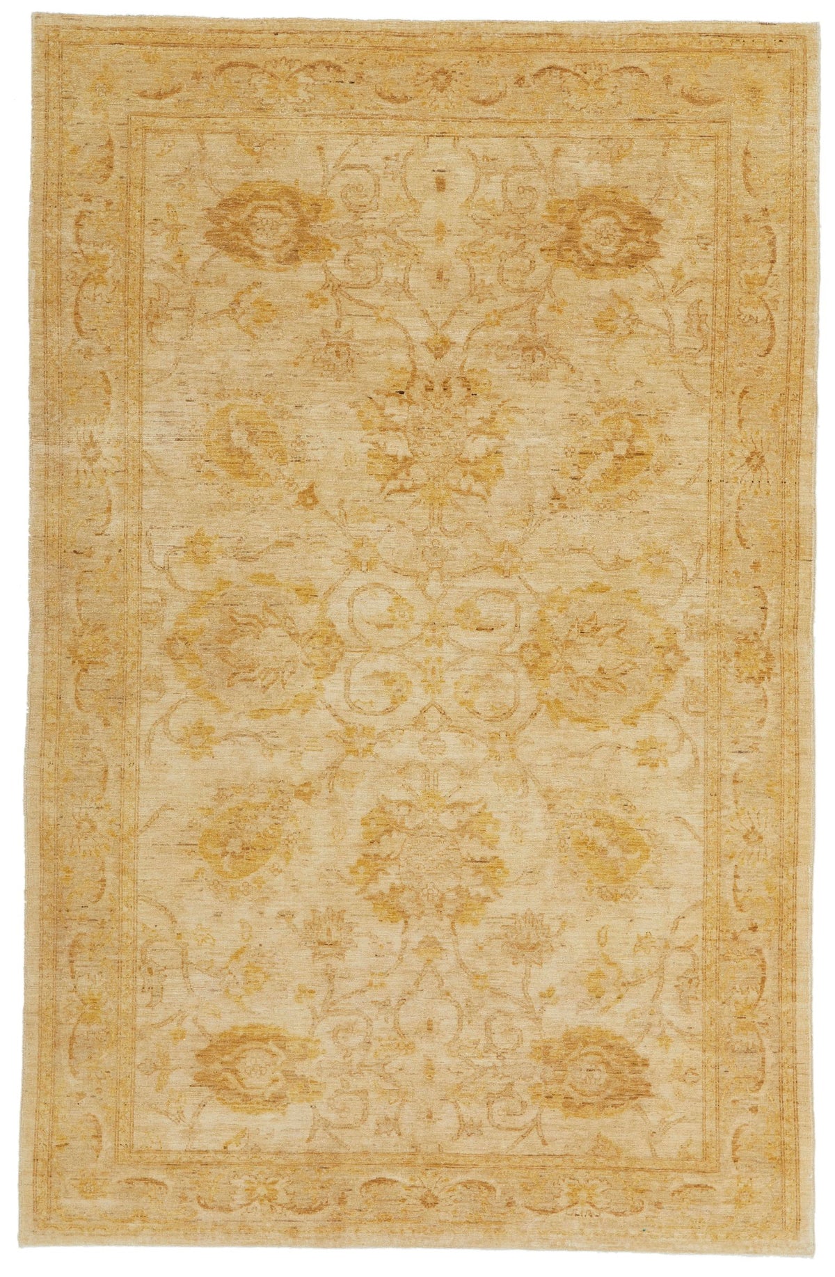 6x9 Ivory and Gold Turkish Oushak Rug