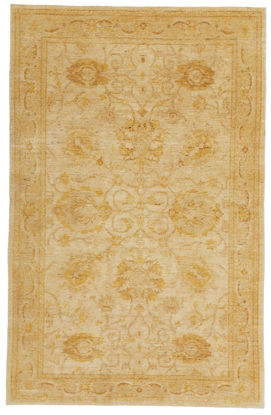 6x9 Ivory and Gold Turkish Oushak Rug