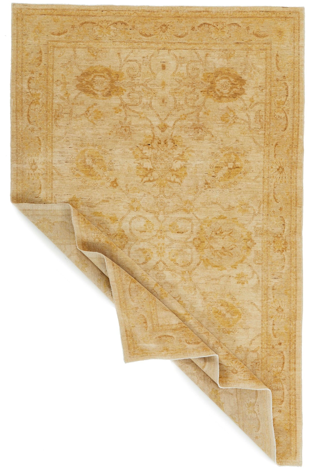 6x9 Ivory and Gold Turkish Oushak Rug