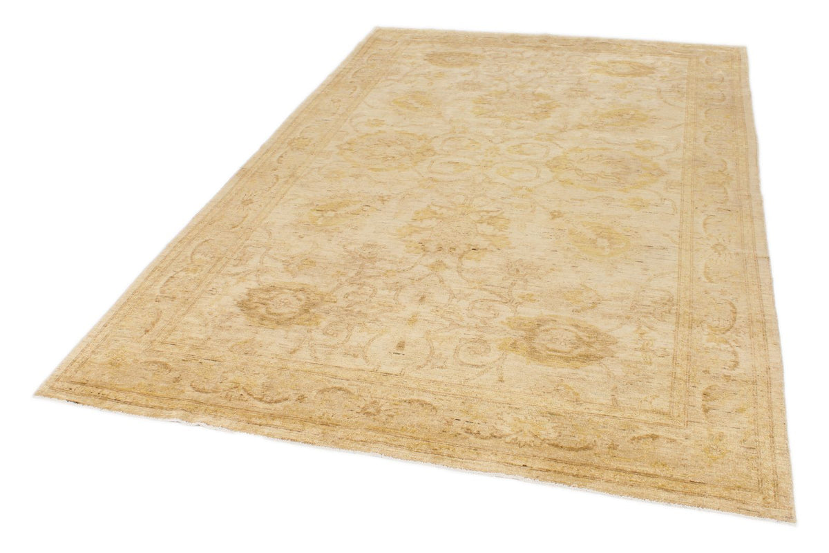 6x9 Ivory and Gold Turkish Oushak Rug