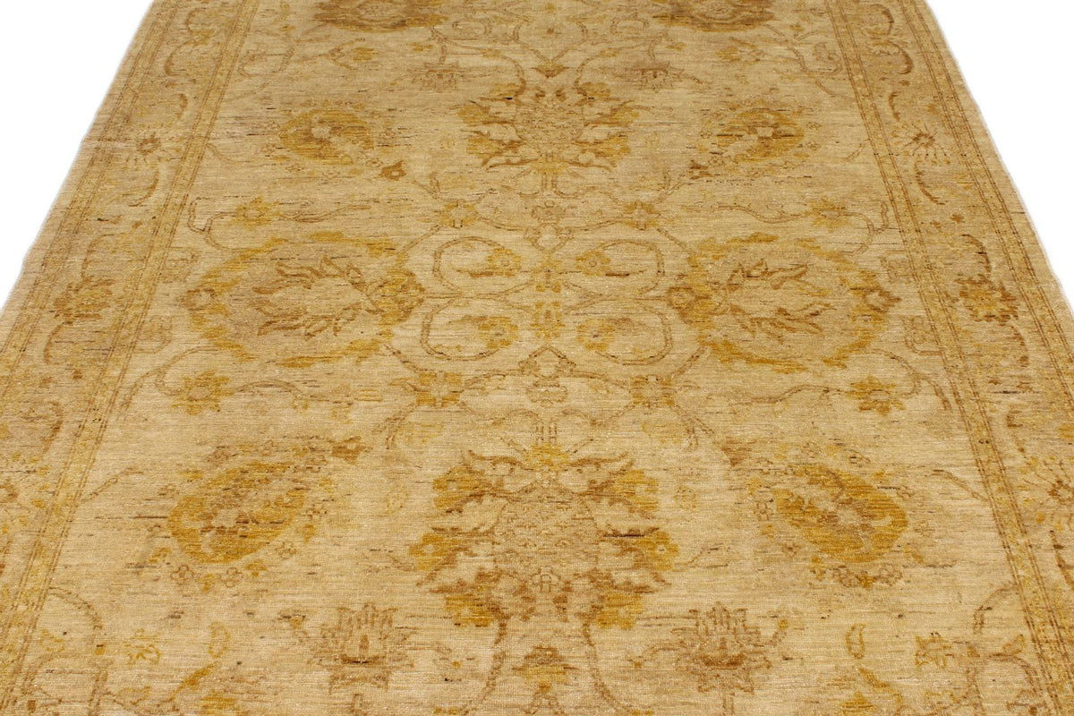 6x9 Ivory and Gold Turkish Oushak Rug