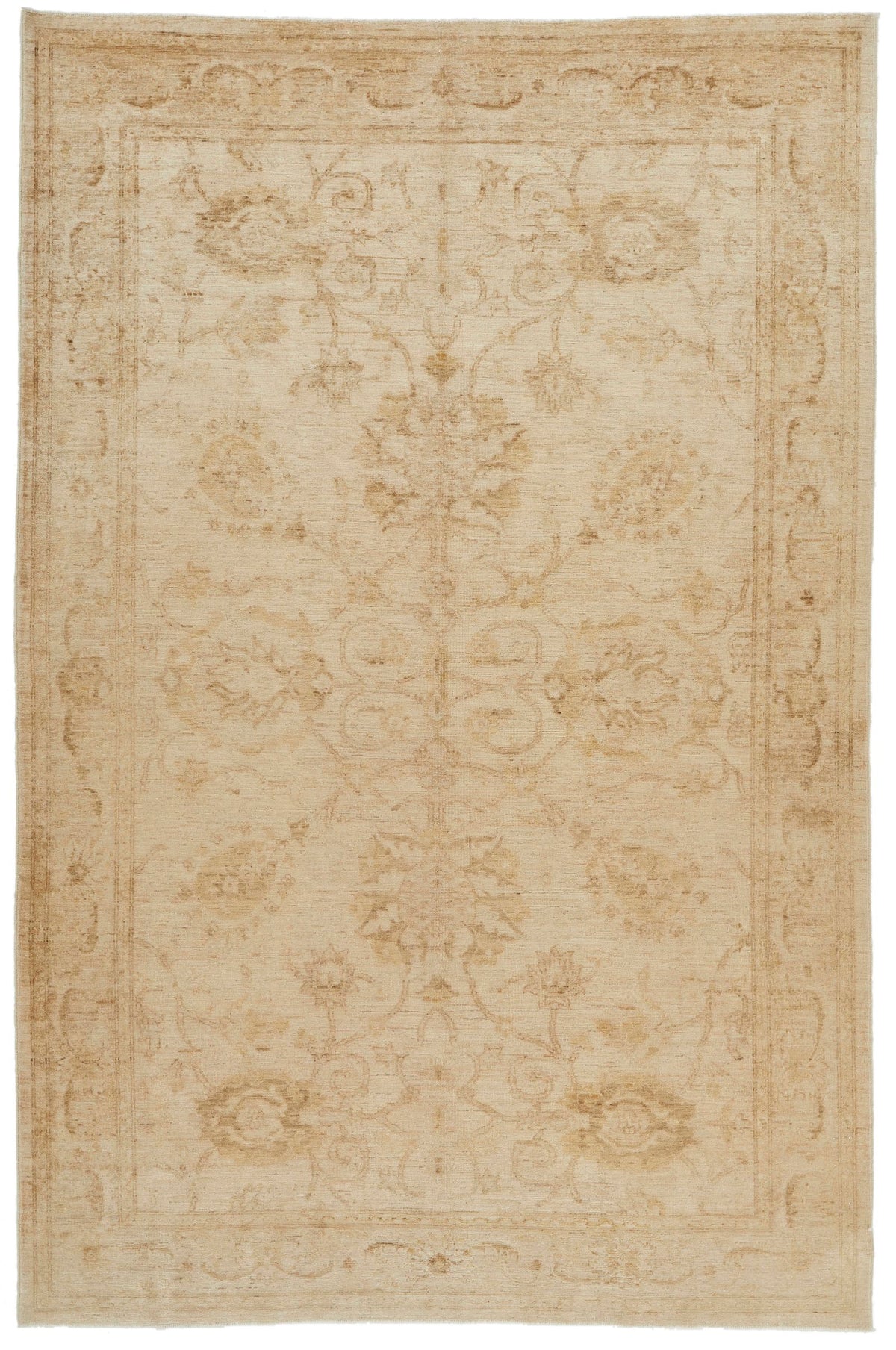 6x10 Ivory and Gold Turkish Oushak Rug