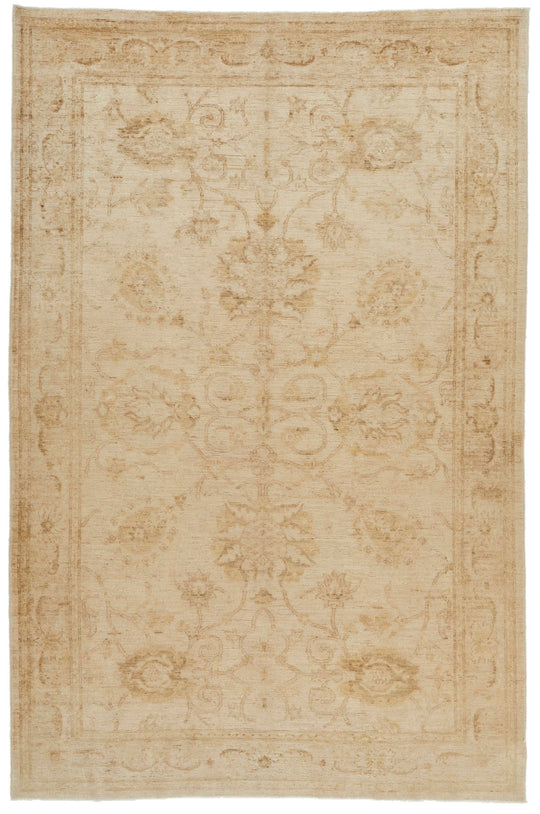 6x10 Ivory and Gold Turkish Oushak Rug