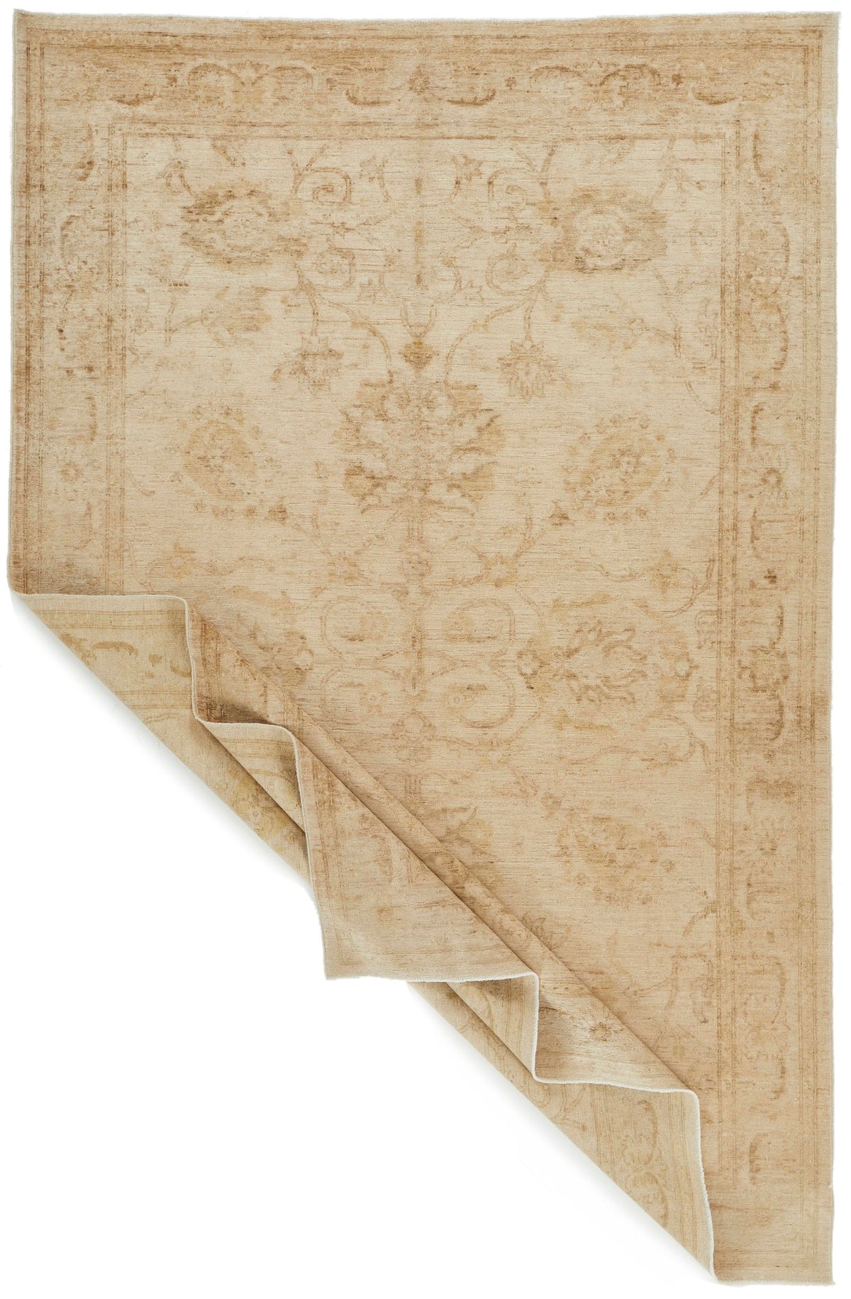 6x10 Ivory and Gold Turkish Oushak Rug