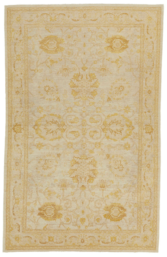 6x9 Ivory and Gold Turkish Oushak Rug