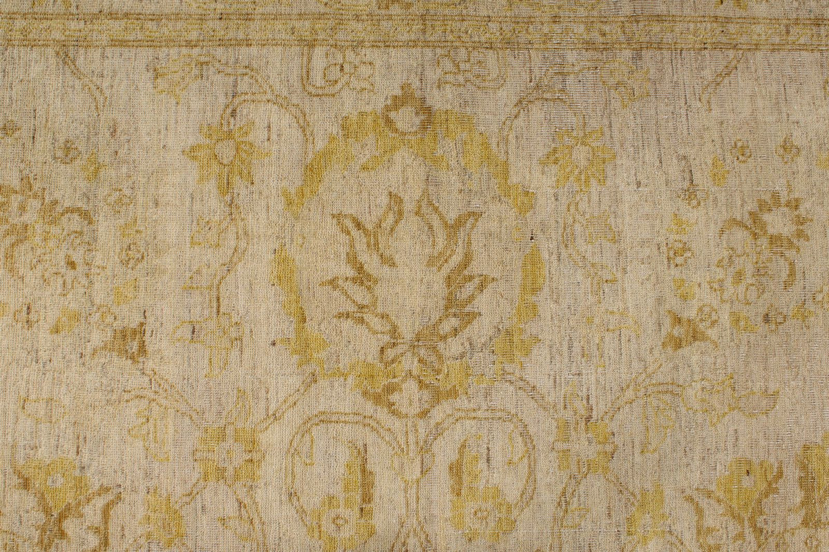 6x9 Ivory and Gold Turkish Oushak Rug