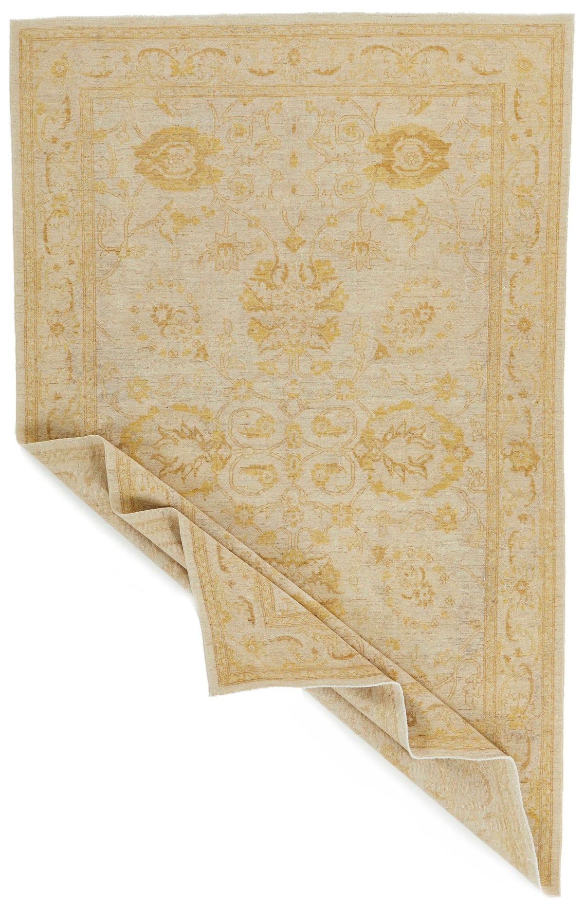 6x9 Ivory and Gold Turkish Oushak Rug