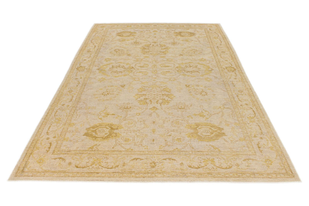 6x9 Ivory and Gold Turkish Oushak Rug