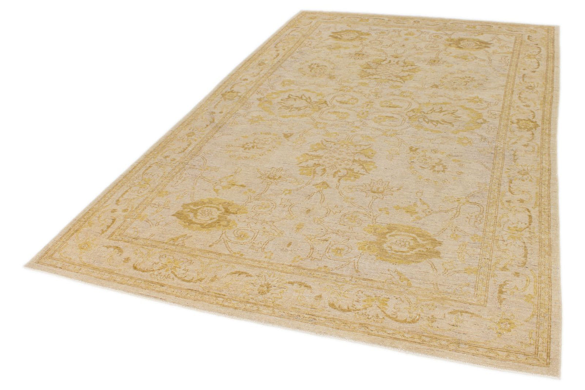 6x9 Ivory and Gold Turkish Oushak Rug