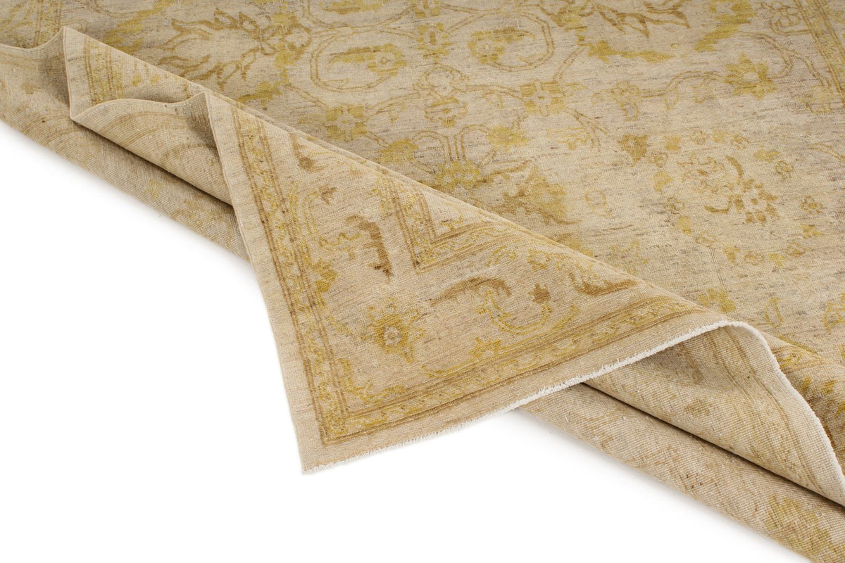 6x9 Ivory and Gold Turkish Oushak Rug