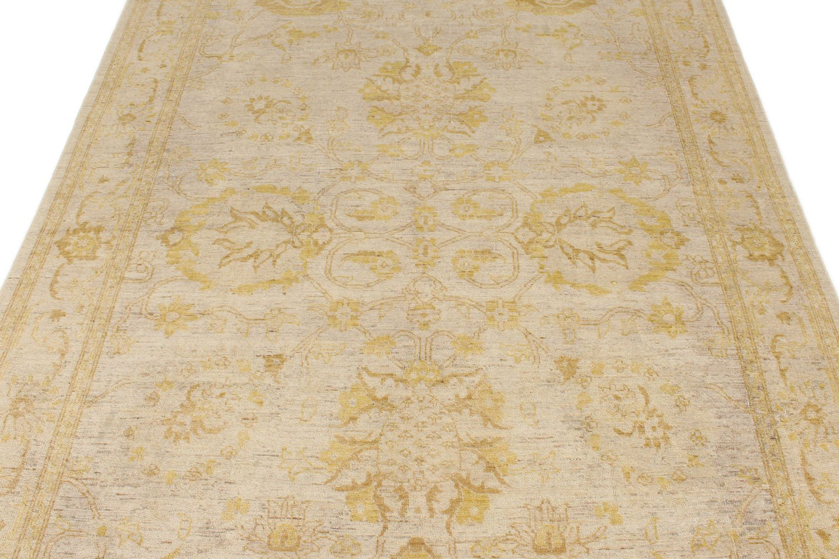 6x9 Ivory and Gold Turkish Oushak Rug