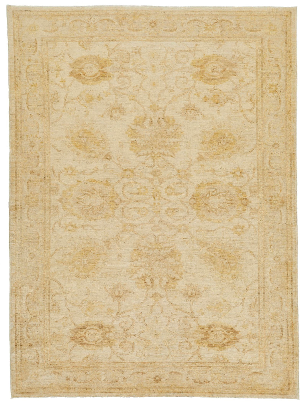 6x8 Ivory and Gold Turkish Oushak Rug