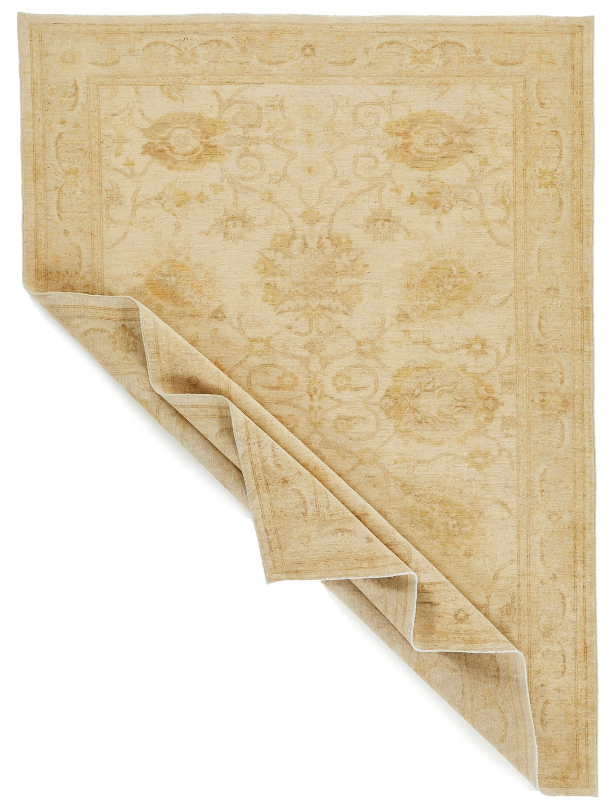 6x8 Ivory and Gold Turkish Oushak Rug