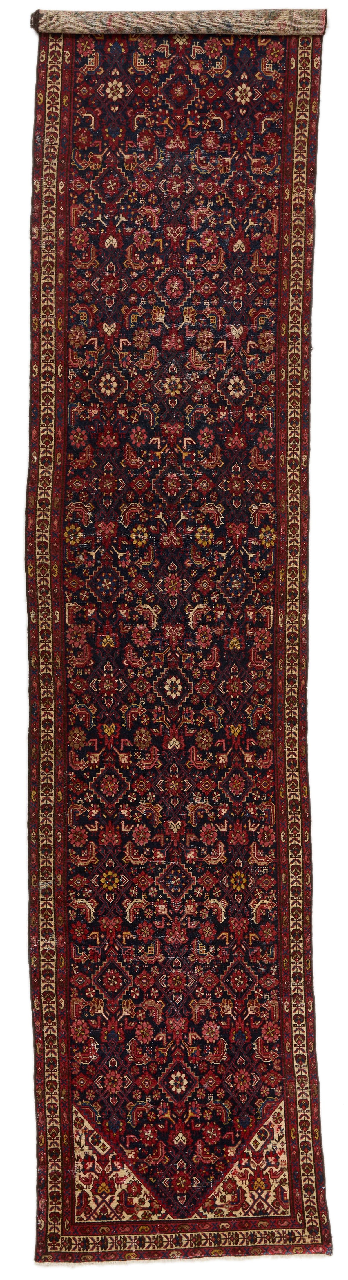 4x17 Navy and Ivory Persian Runner