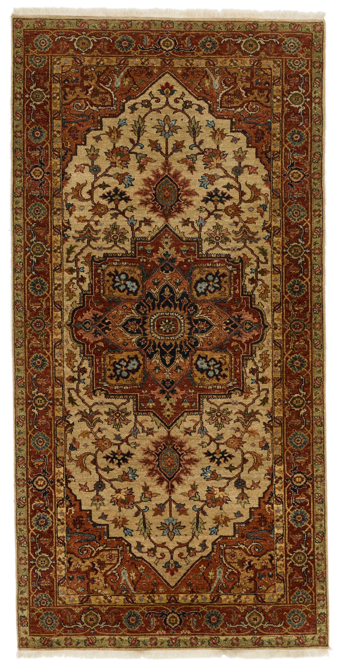4x8 Ivory and Rust Anatolian Persian Rug