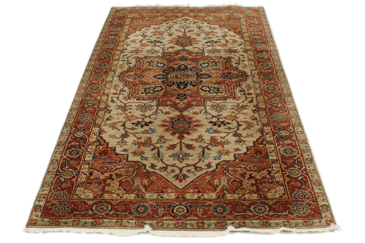 4x8 Ivory and Rust Anatolian Persian Rug