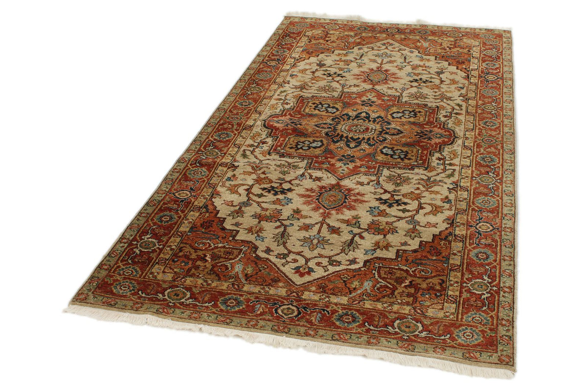 4x8 Ivory and Rust Anatolian Persian Rug