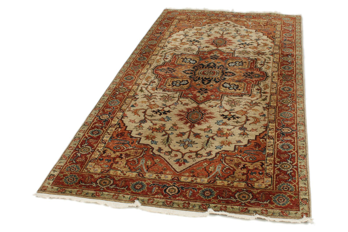 4x8 Ivory and Rust Anatolian Persian Rug