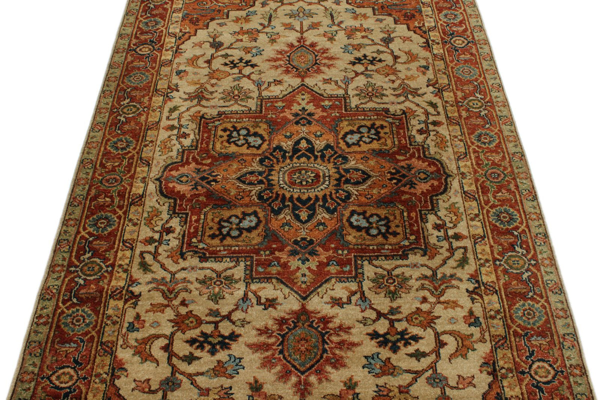 4x8 Ivory and Rust Anatolian Persian Rug