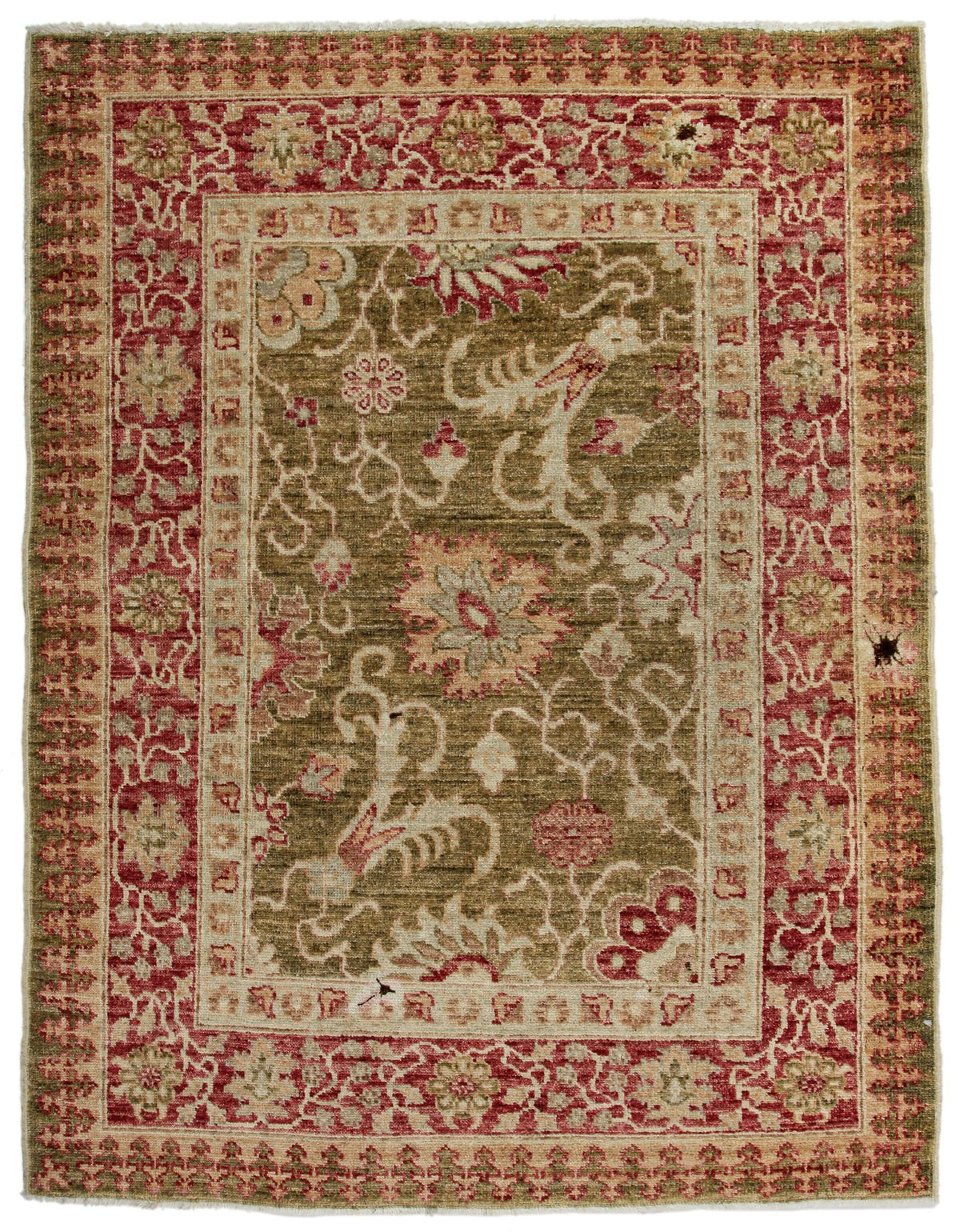 3x4 Green and Red Turkish Oushak Rug