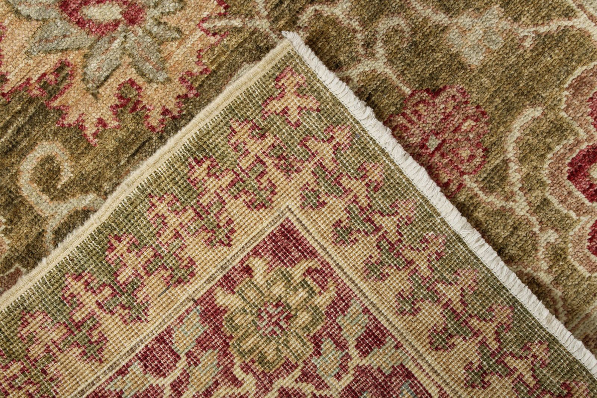 3x4 Green and Red Turkish Oushak Rug