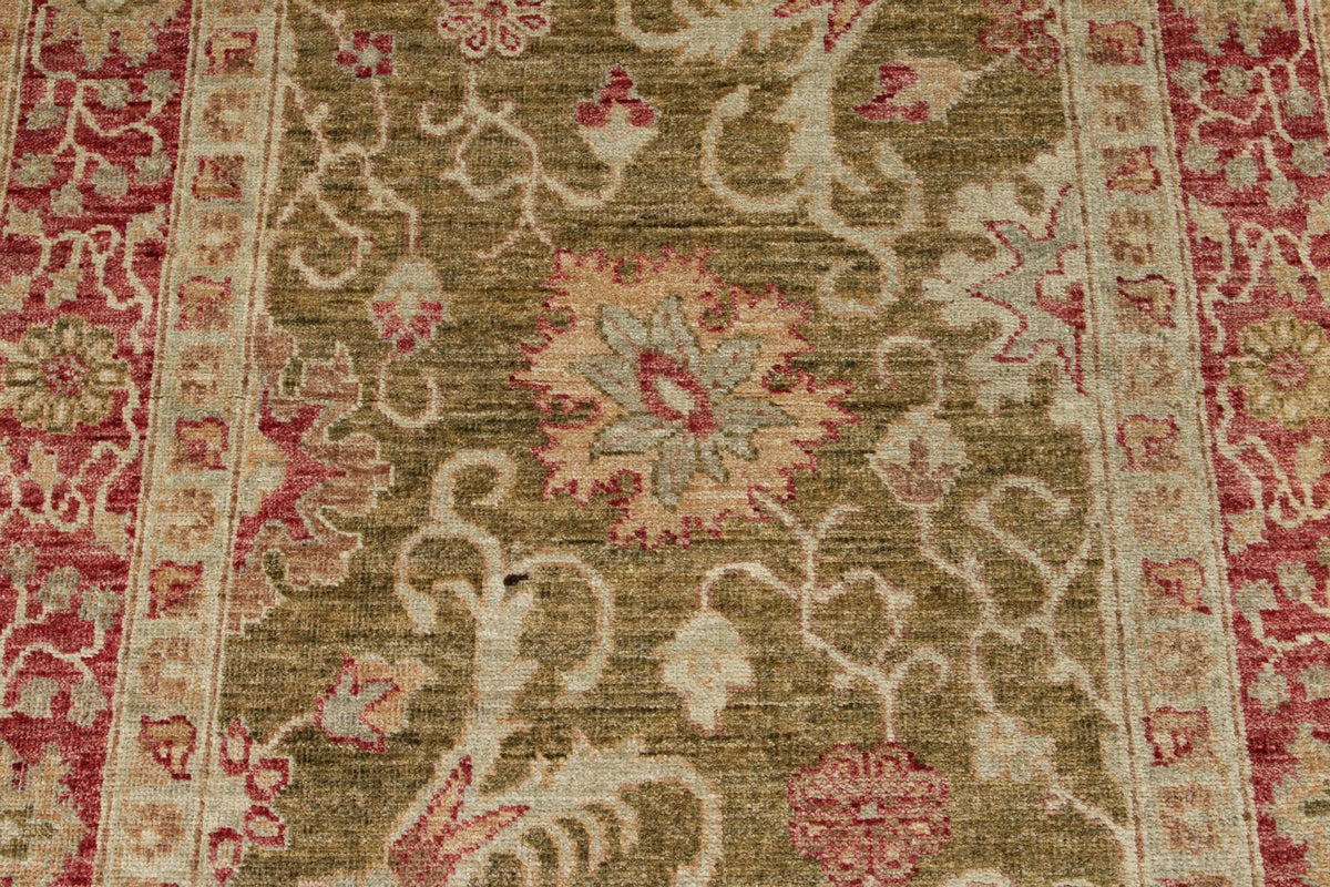 3x4 Green and Red Turkish Oushak Rug