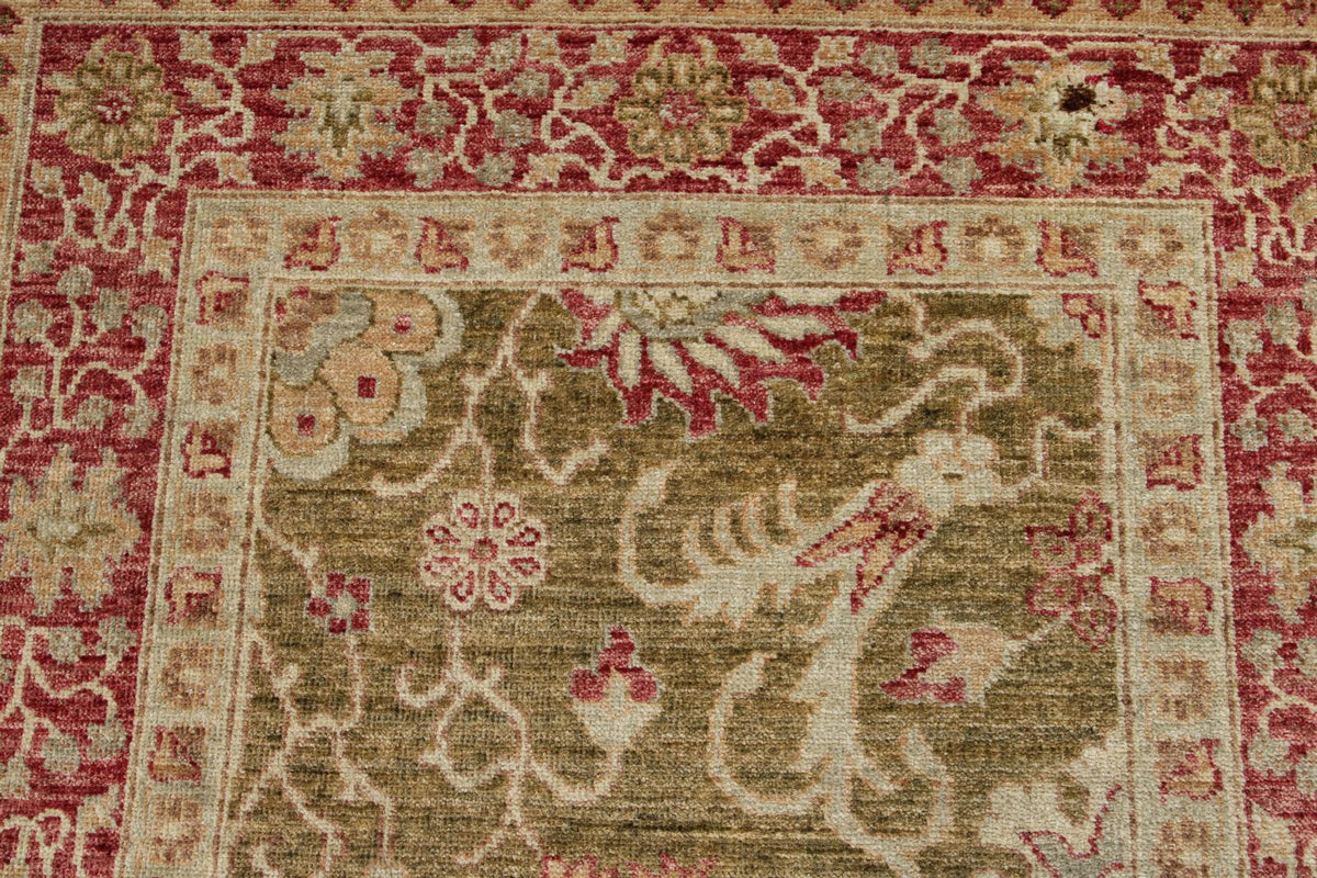 3x4 Green and Red Turkish Oushak Rug