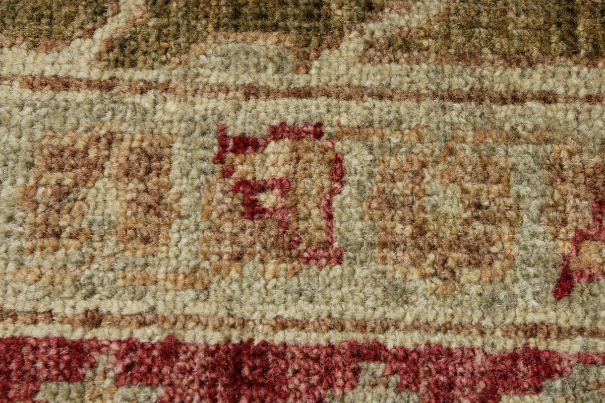 3x4 Green and Red Turkish Oushak Rug