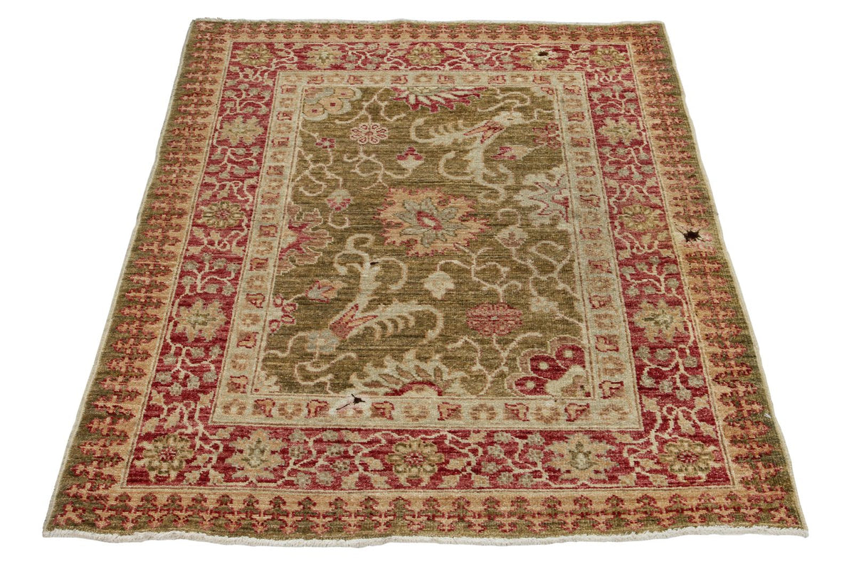 3x4 Green and Red Turkish Oushak Rug