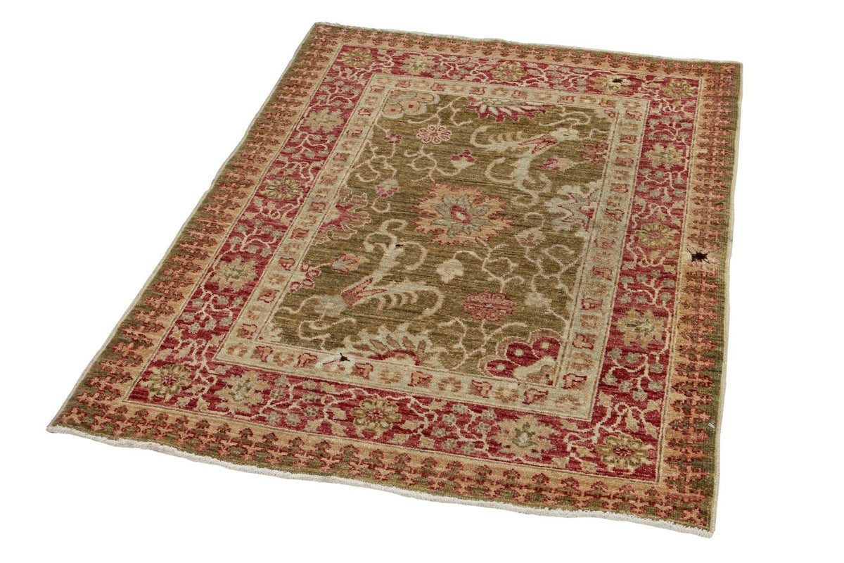 3x4 Green and Red Turkish Oushak Rug