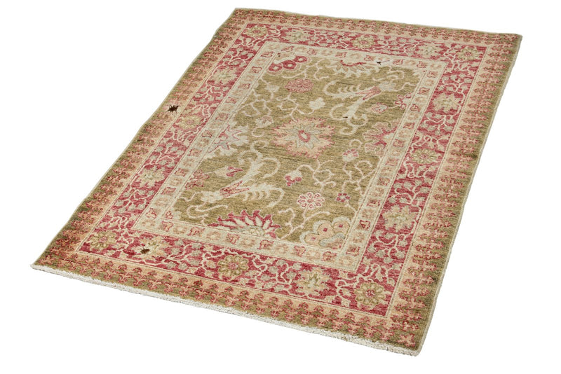 3x4 Green and Red Turkish Oushak Rug