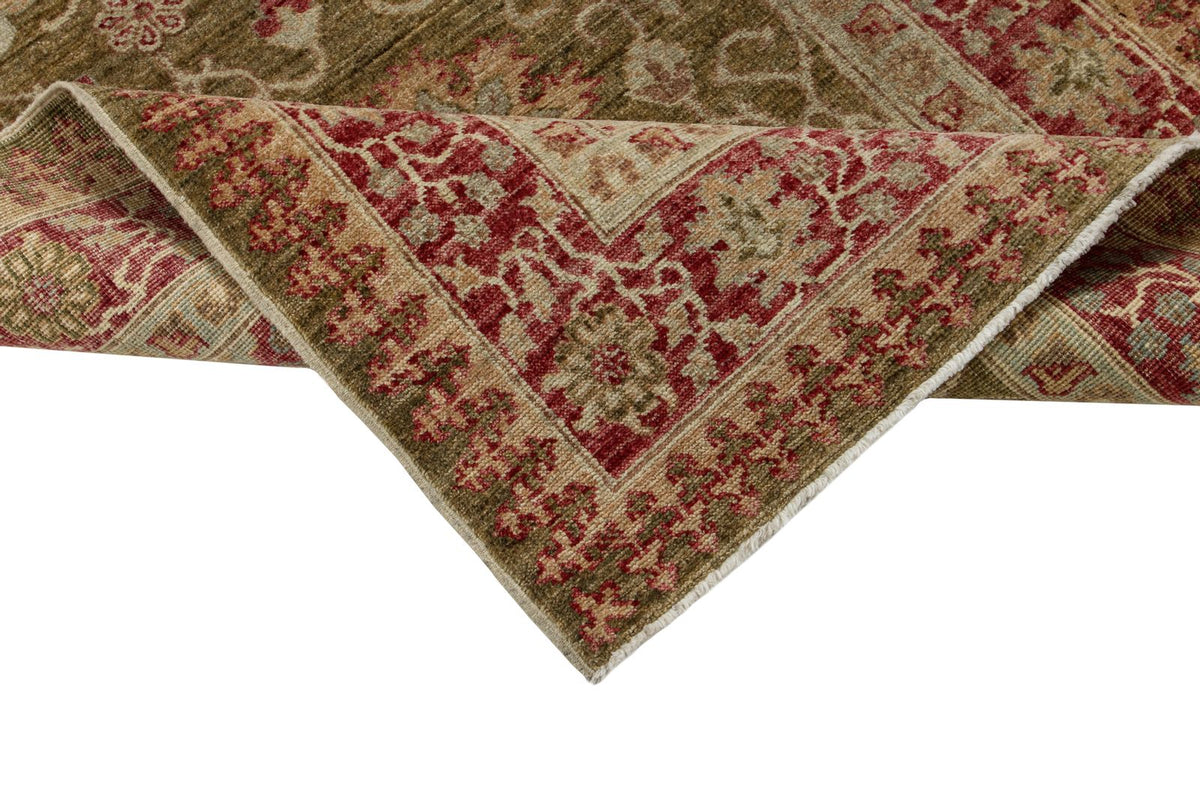 3x4 Green and Red Turkish Oushak Rug