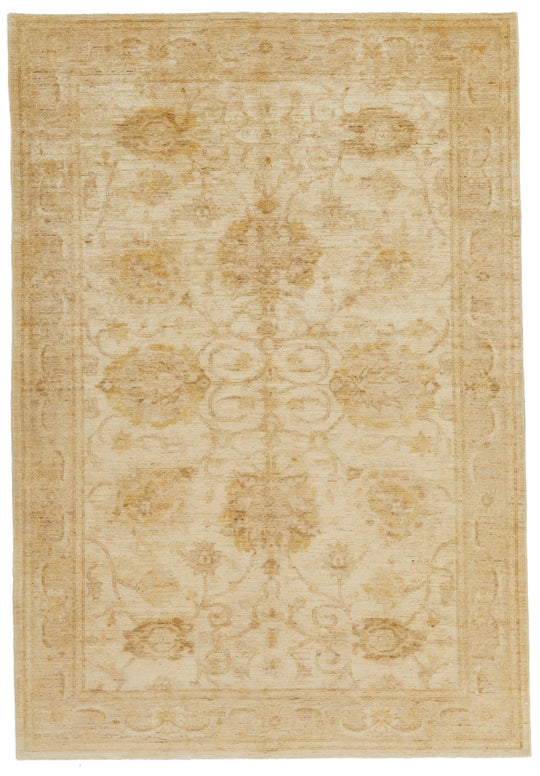 6x9 Ivory and Gold Turkish Oushak Rug