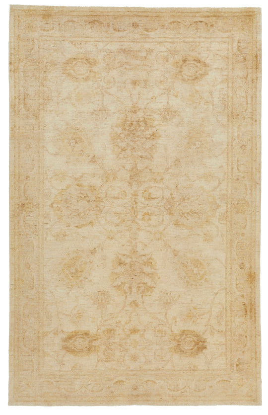 6x9 Ivory and Gold Turkish Oushak Rug