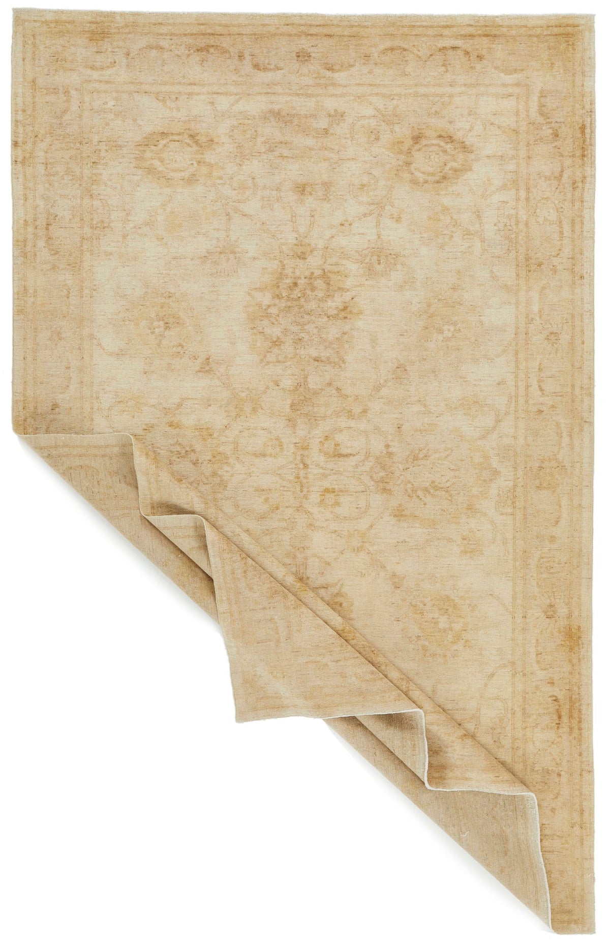 6x9 Ivory and Gold Turkish Oushak Rug