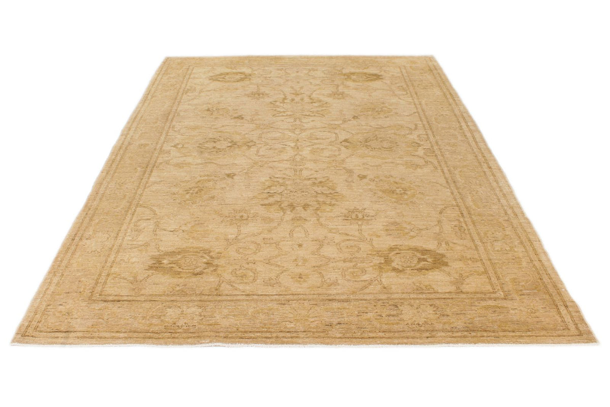 6x9 Ivory and Gold Turkish Oushak Rug