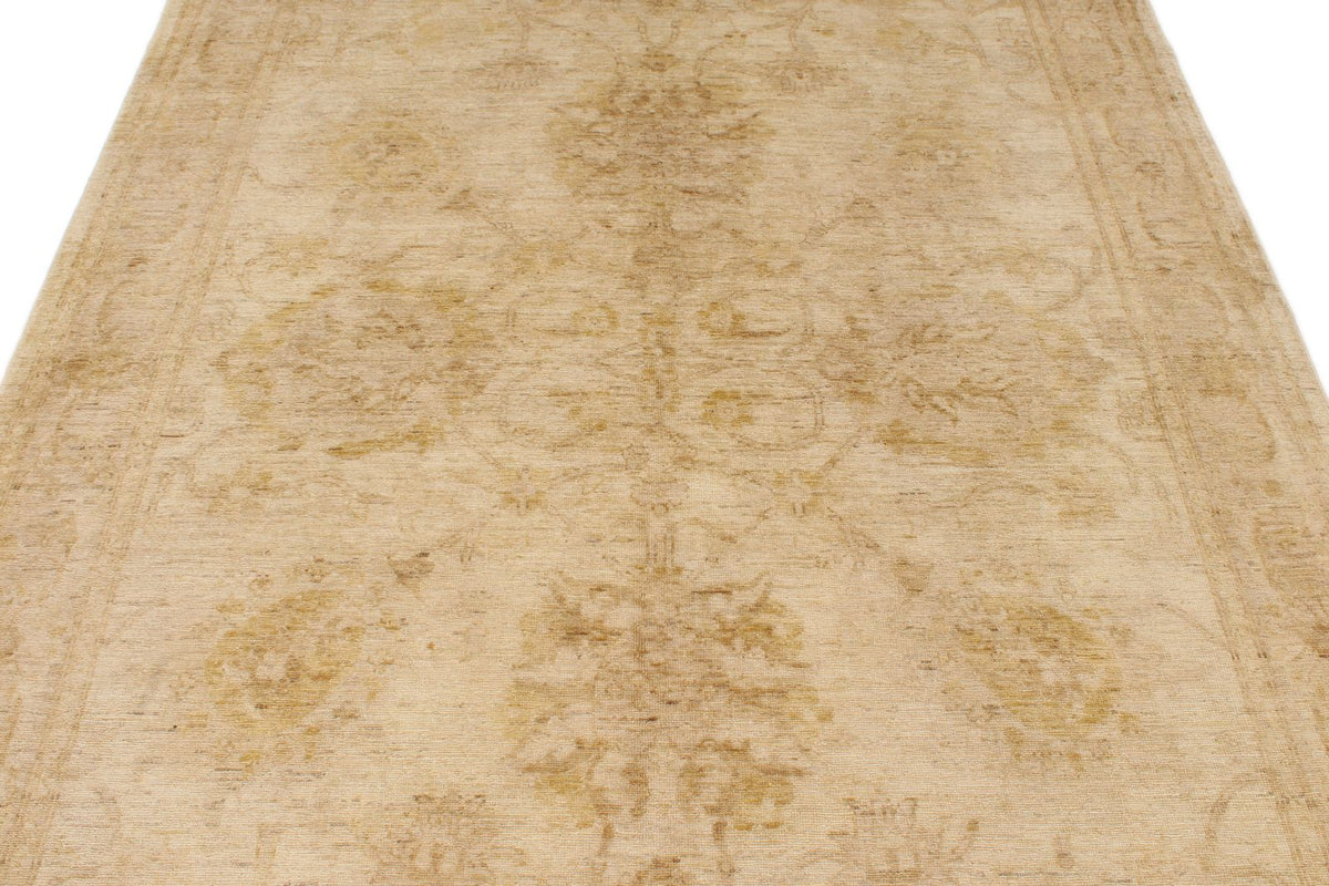 6x9 Ivory and Gold Turkish Oushak Rug