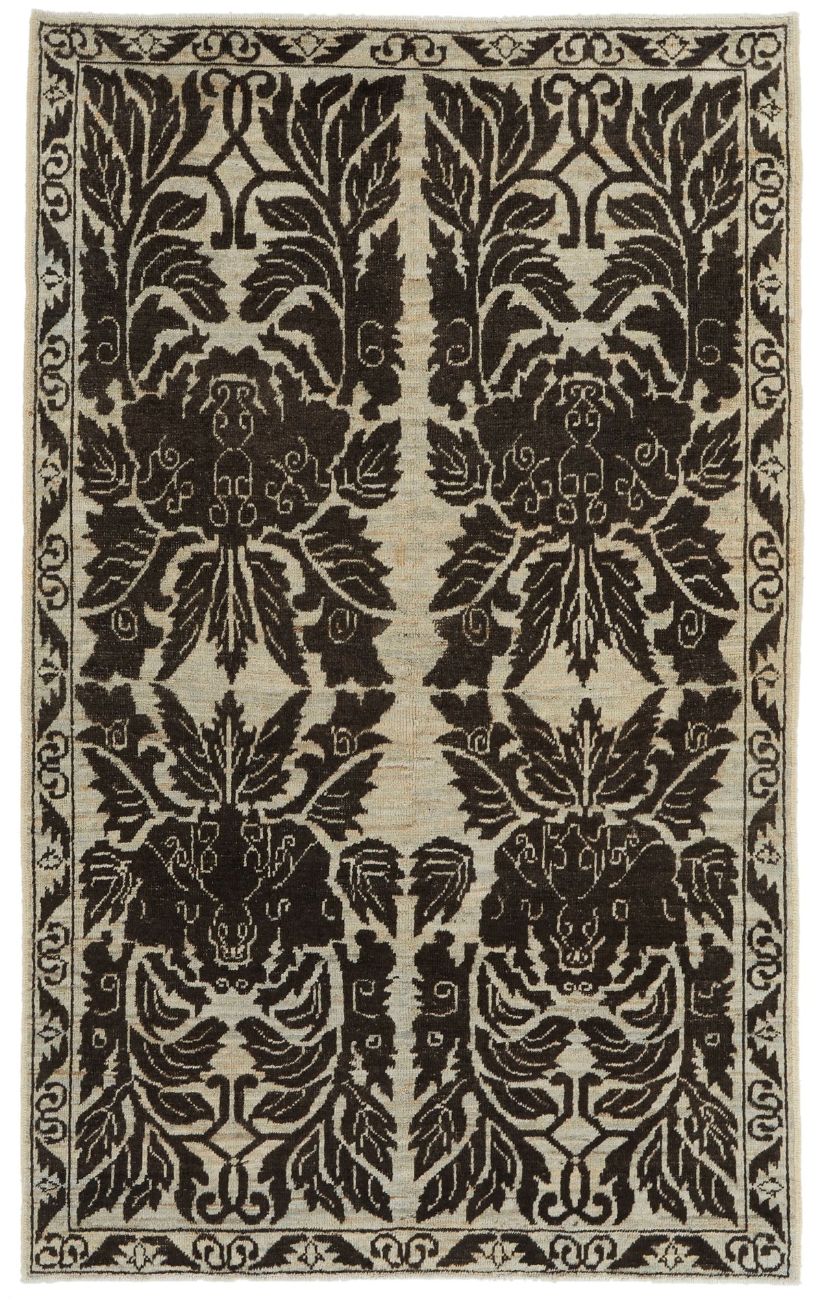 6x9 Brown and Ivory Anatolian Tribal Rug