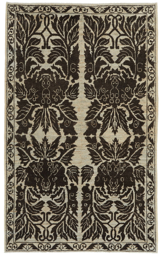 6x9 Brown and Ivory Anatolian Tribal Rug