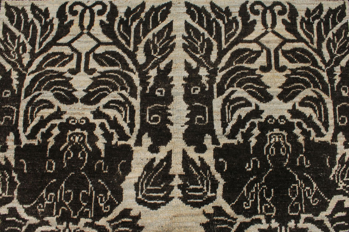 6x9 Brown and Ivory Anatolian Tribal Rug