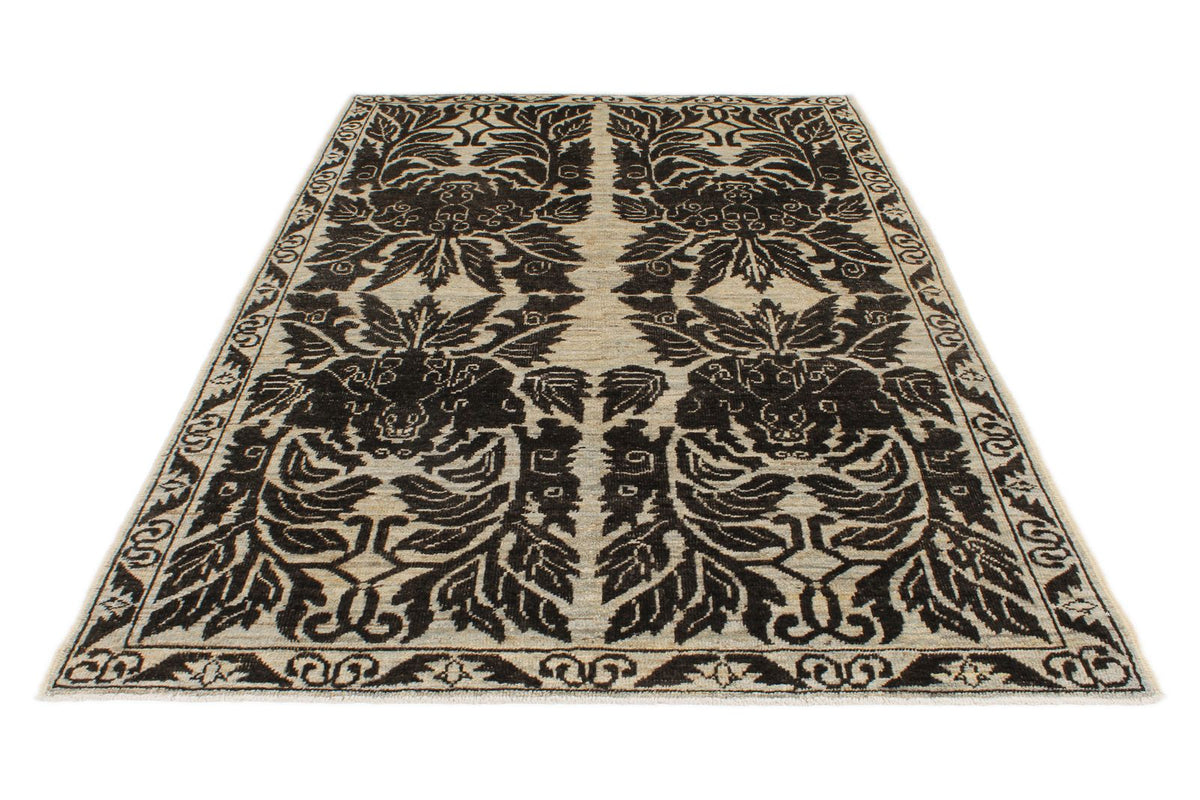 6x9 Brown and Ivory Anatolian Tribal Rug