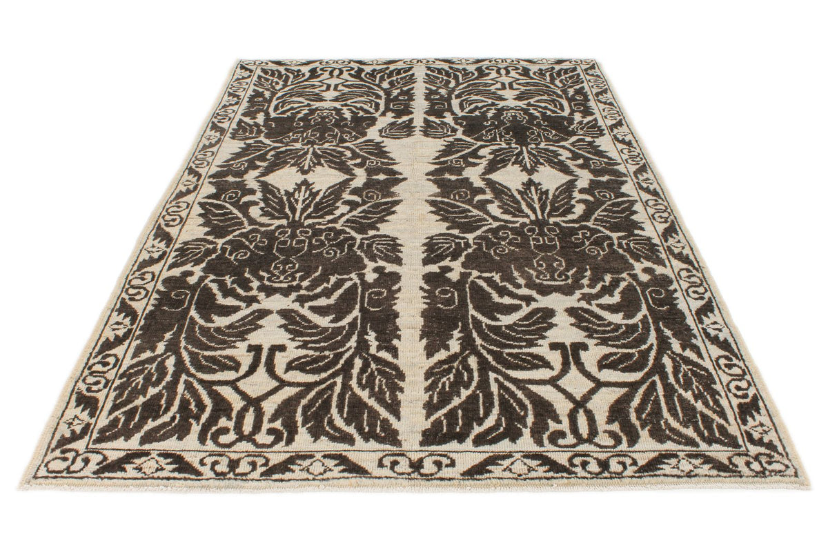 6x9 Brown and Ivory Anatolian Tribal Rug